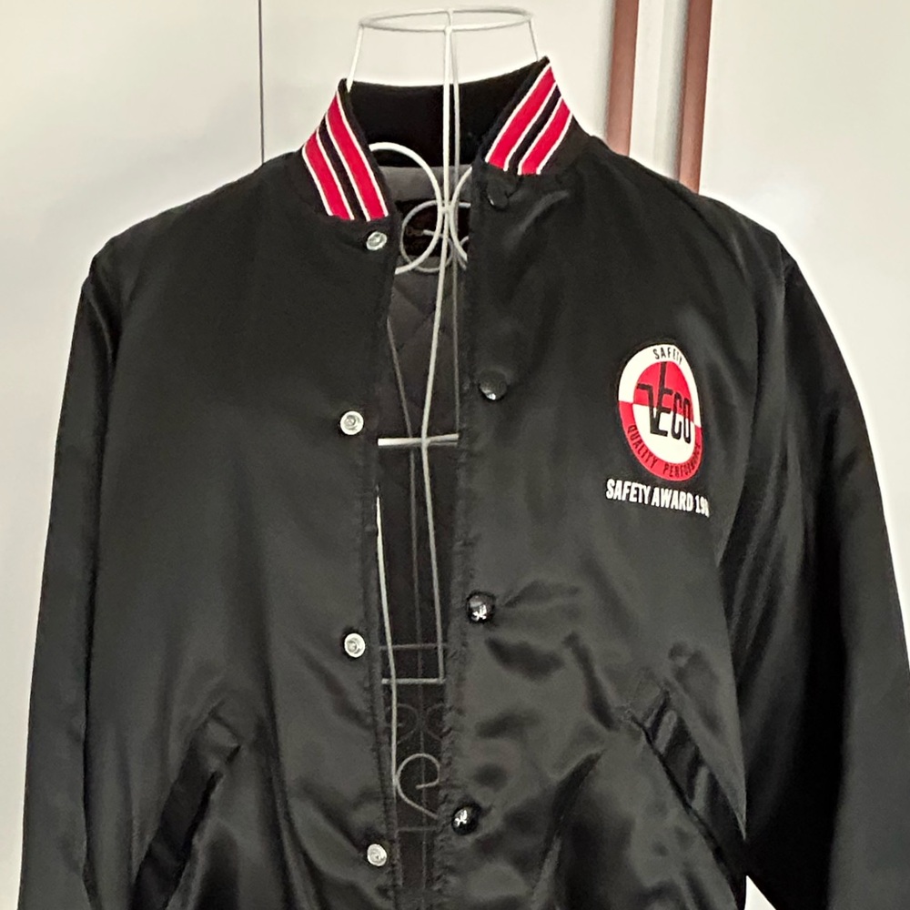 Dunbrooke Black Bomber Jacket with Red and White Stripes